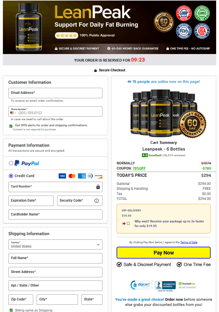 LeanPeak order page